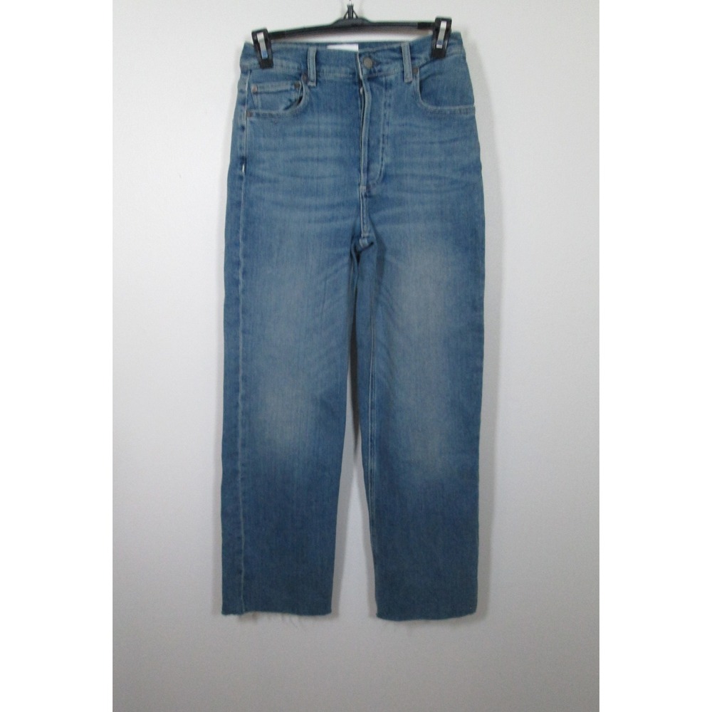 Boyish Jeans Size 26 The Mikey‎ High Rise Wide Leg Crop Medium Wash Frayed Hem